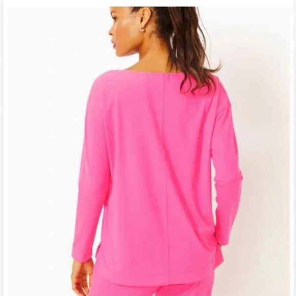 Like New Lilly Pulitzer *SOFT* Bright Pink Karessa SPF 50+Top, Size Medium - Picture 4 of 15